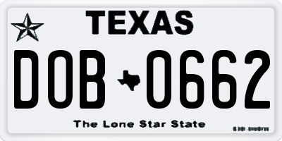 TX license plate DOB0662