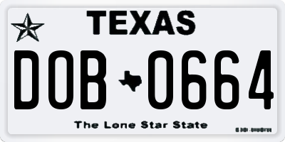 TX license plate DOB0664