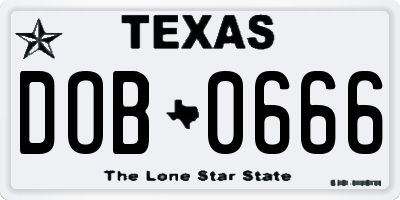 TX license plate DOB0666