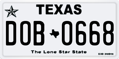 TX license plate DOB0668