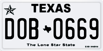 TX license plate DOB0669