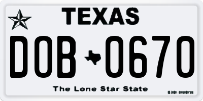 TX license plate DOB0670