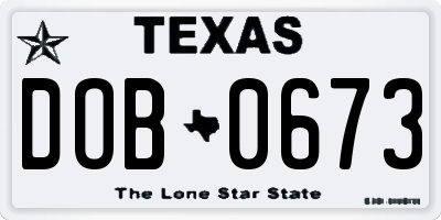 TX license plate DOB0673