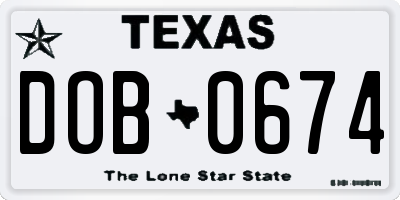 TX license plate DOB0674