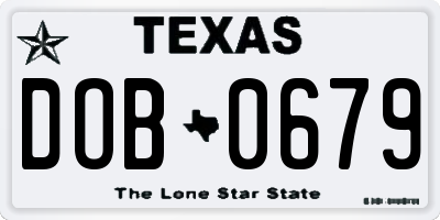 TX license plate DOB0679