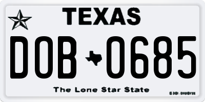 TX license plate DOB0685