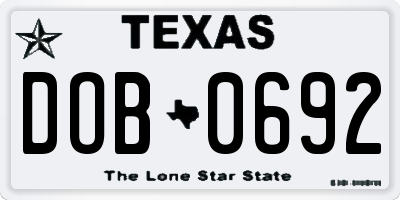 TX license plate DOB0692