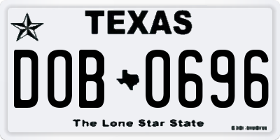TX license plate DOB0696
