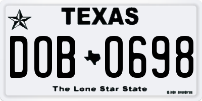 TX license plate DOB0698