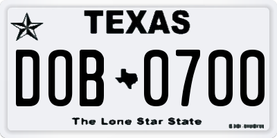 TX license plate DOB0700