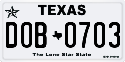 TX license plate DOB0703
