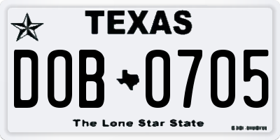 TX license plate DOB0705