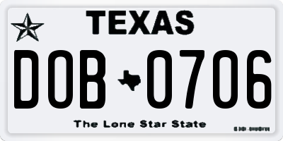 TX license plate DOB0706