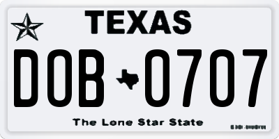 TX license plate DOB0707