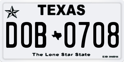 TX license plate DOB0708