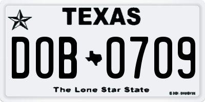 TX license plate DOB0709