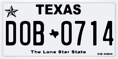 TX license plate DOB0714