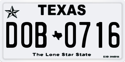 TX license plate DOB0716