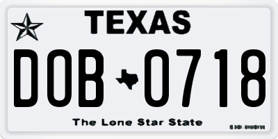 TX license plate DOB0718