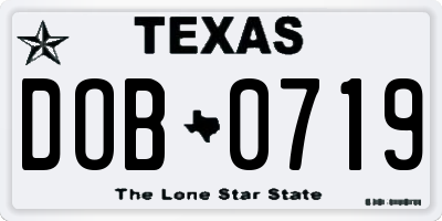 TX license plate DOB0719