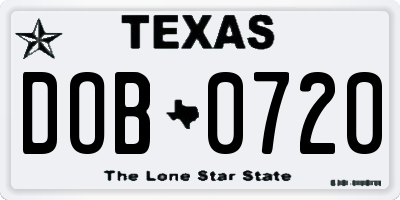 TX license plate DOB0720