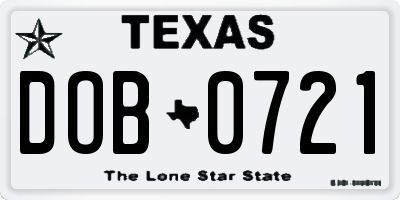 TX license plate DOB0721