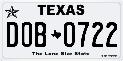TX license plate DOB0722