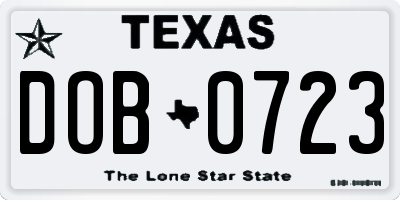 TX license plate DOB0723