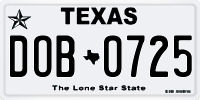 TX license plate DOB0725