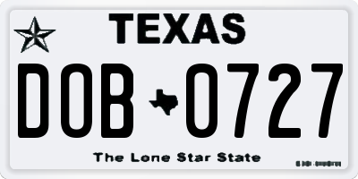 TX license plate DOB0727