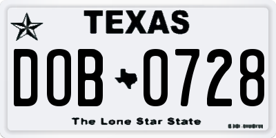 TX license plate DOB0728