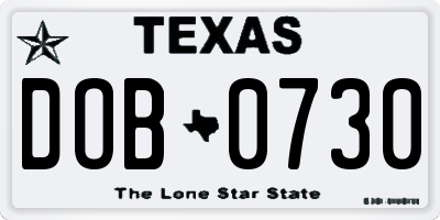 TX license plate DOB0730