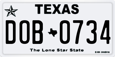 TX license plate DOB0734