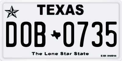 TX license plate DOB0735