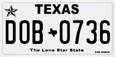 TX license plate DOB0736