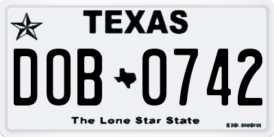 TX license plate DOB0742