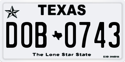 TX license plate DOB0743