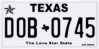 TX license plate DOB0745