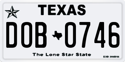 TX license plate DOB0746