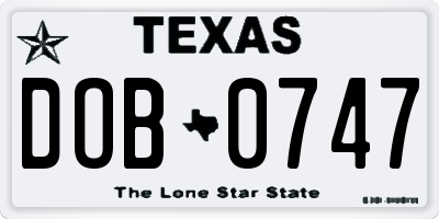 TX license plate DOB0747