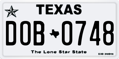 TX license plate DOB0748