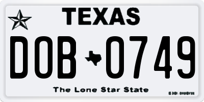 TX license plate DOB0749