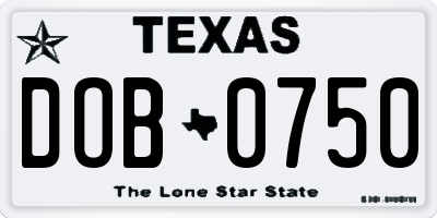 TX license plate DOB0750