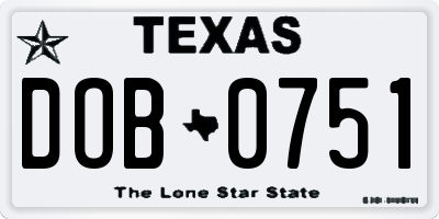 TX license plate DOB0751