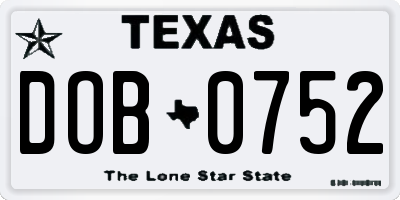 TX license plate DOB0752