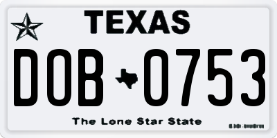 TX license plate DOB0753