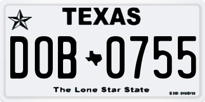 TX license plate DOB0755