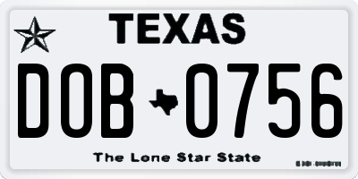 TX license plate DOB0756