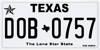 TX license plate DOB0757