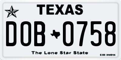 TX license plate DOB0758